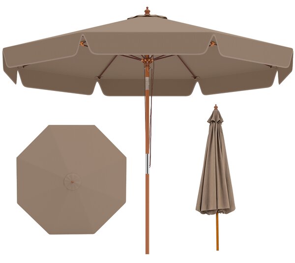 Costway Ombrellone da patio scallopato 300 cm con inclinazione a pulsante 8 stecche, Parasole esterno per giardino spiaggia piscina Khaki