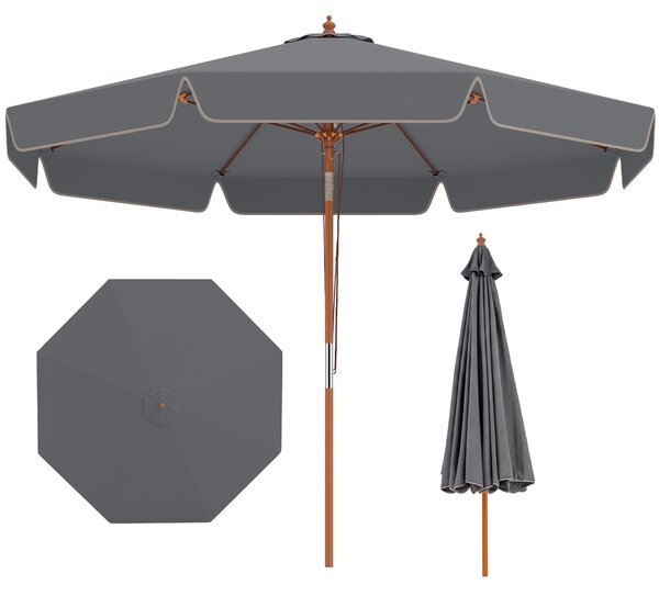 Costway Ombrellone da patio scallopato 300 cm con inclinazione a pulsante 8 stecche, Parasole esterno per giardino spiaggia piscina Grigio
