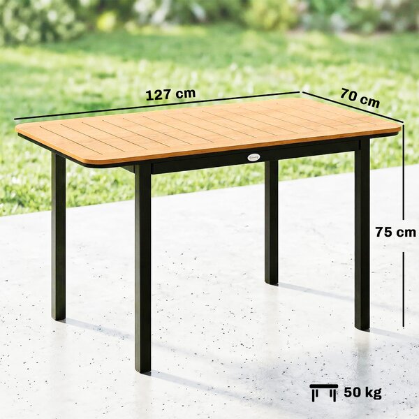 Outsunny Tavolo da Giardino per 6 Persone, 127 x 70 cm, Tavolo da Esterno con Piano a Doghe in Legno-Plastica, Struttura in Metallo | Aosom Italy