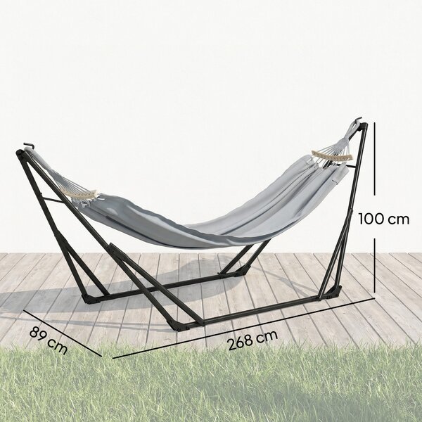 Outsunny Supporto con Amaca Pieghevole in Acciaio, 2 in 1 per Amaca o Sedia Sospesa, Borsa da Trasporto Inclusa 268x89x100cm Grigio | Aosom Italy