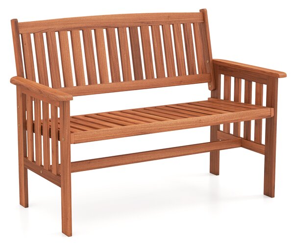 Costway Panchina da giardino 2 posti in legno massiccio con schienale e braccioli, Panchina da esterno ergonomica per balcone e giardino 119 cm