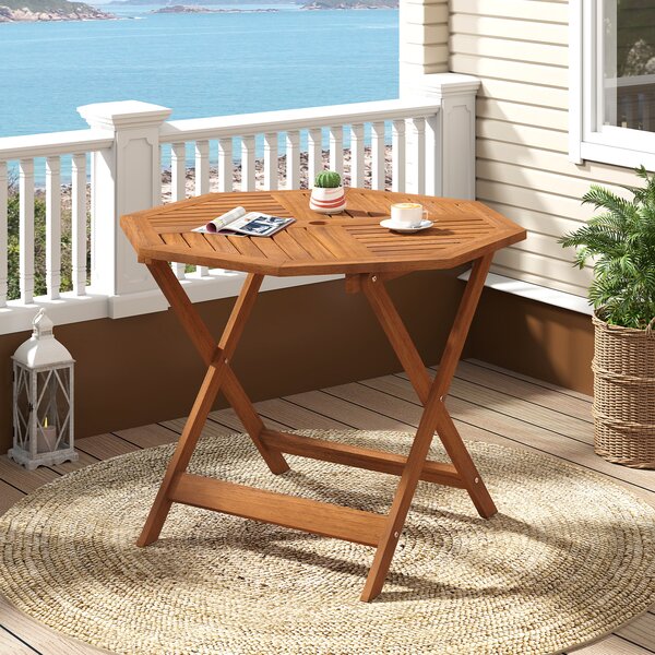 Costway Tavolino da giardino con foro per ombrellone 5 cm, Tavolino da caffè in legno massello per patio e piscina 90 x 90 x 72 cm