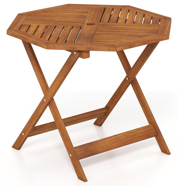 Costway Tavolino da giardino con foro per ombrellone 5 cm, Tavolino da caffè in legno massello per patio e piscina 90 x 90 x 72 cm