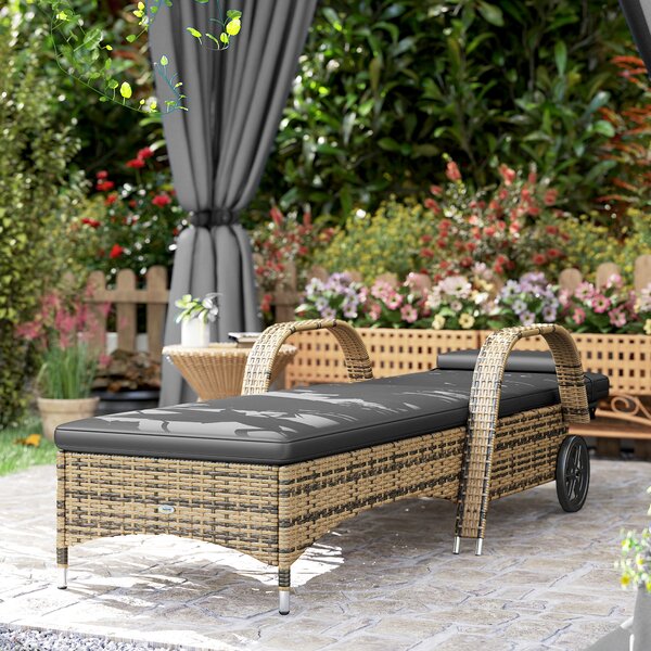 Outsunny Lettino prendisole materasso inclinazione regolabile multiposizioni braccioli ruote 200 x 73 x 30-103 cm giallo | Aosom Italy