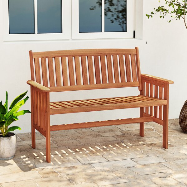 Costway Panchina da giardino 2 posti in legno massiccio con schienale e braccioli, Panchina da esterno ergonomica per balcone e giardino 119 cm