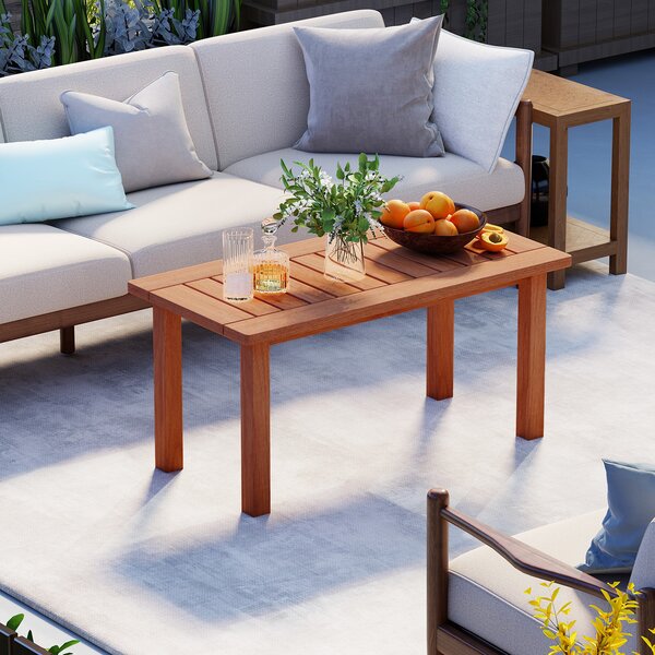 Costway Tavolino da esterno in legno con piano a doghe, Tavolo da caffè per interno ed esterno 90 x 45,5 x 43,5 cm Naturale