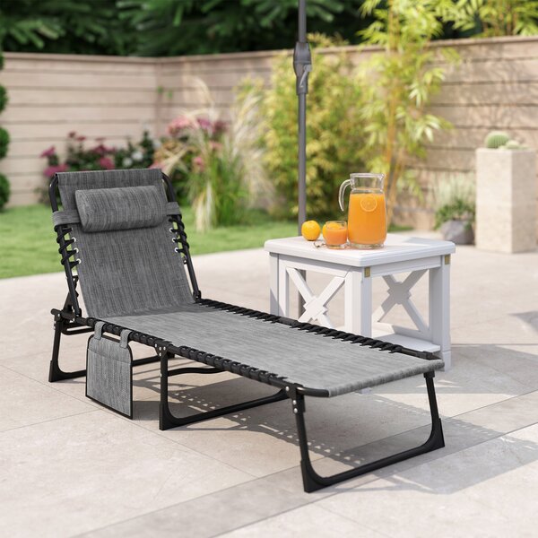 Outsunny Sdraio pieghevole prendisole schienale regolabile 5 posizioni poggiatesta removibile 189 x 58 x 30 cm grigio | Aosom Italy
