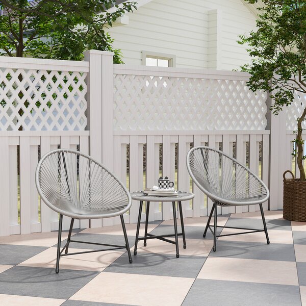 Outsunny Set di mobili da giardino 3 pezzi, 2 sedie in PE-Rattan, 1 tavolo con piano in vetro, struttura in acciaio, mobili da esterno, Grigio | Aosom Italy