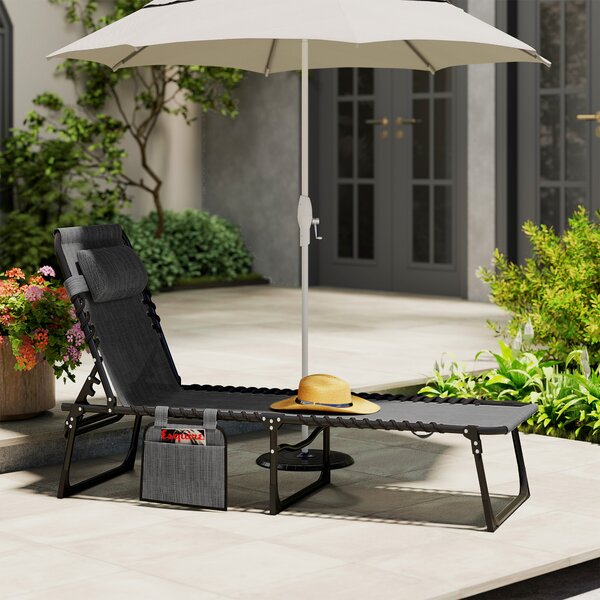 Outsunny Sdraio pieghevole prendisole schienale regolabile 5 posizioni poggiatesta removibile 189 x 58 x 30 cm grigio | Aosom Italy