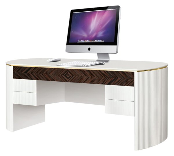 Scrivania contemporanea cannettato legno bianco oro e cromo 200x80x77 (115)