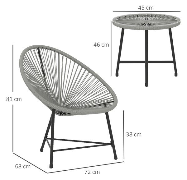 Outsunny Set di mobili da giardino 3 pezzi, 2 sedie in PE-Rattan, 1 tavolo con piano in vetro, struttura in acciaio, mobili da esterno, Grigio | Aosom Italy