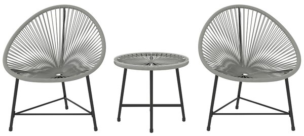 Outsunny Set di mobili da giardino 3 pezzi, 2 sedie in PE-Rattan, 1 tavolo con piano in vetro, struttura in acciaio, mobili da esterno, Grigio | Aosom Italy