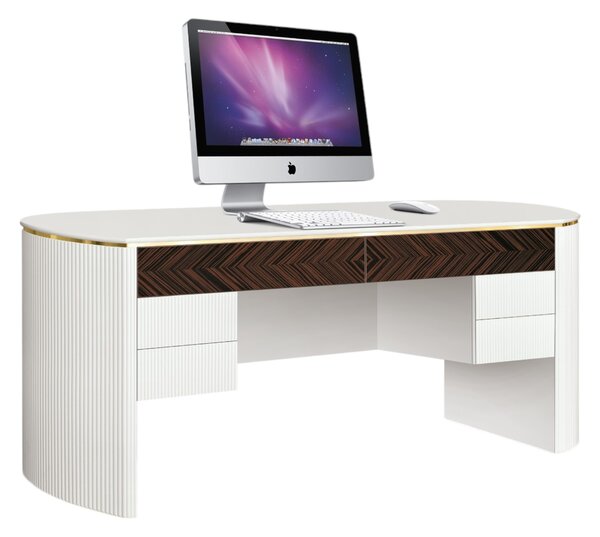Scrivania contemporanea cannettato legno bianco oro e cromo 200x80x77 (115)