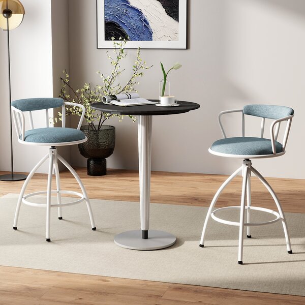 Costway Set da 2 sgabelli da bar altezza contatore imbottiti con schienale e poggiapiedi, Sgabelli moderni in metallo per cucina bar e sala da pranzo Blu
