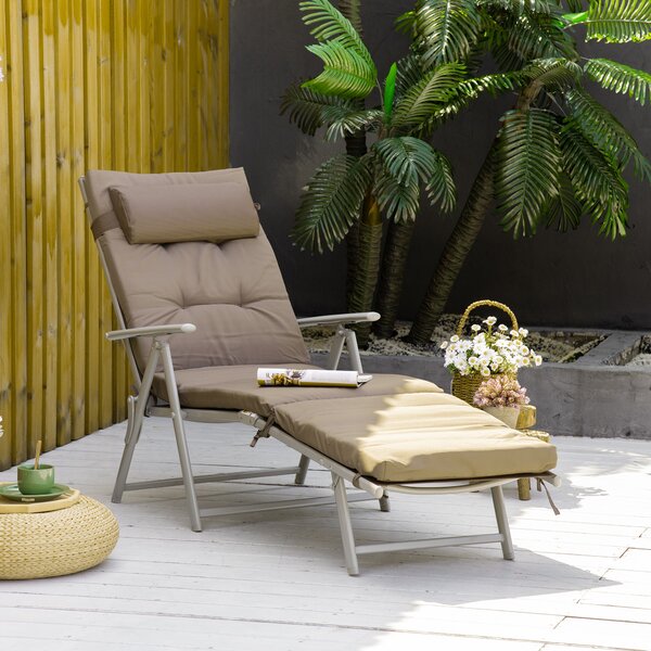 Outsunny Lettino Pieghevole da Giardino con Schienale Regolabile in 7 Posizioni Cuscino Corpo Intero e Testa 137x63,5x100,5 cm Marrone | Aosom Italy