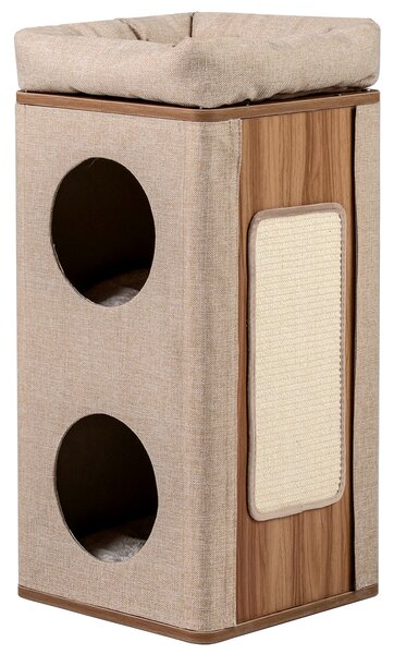 Costway Casetta per gatti a 3 piani con tiragraffi 2 scomparti coperti cuccia 3 materassini, Casa gatti moderna Beige