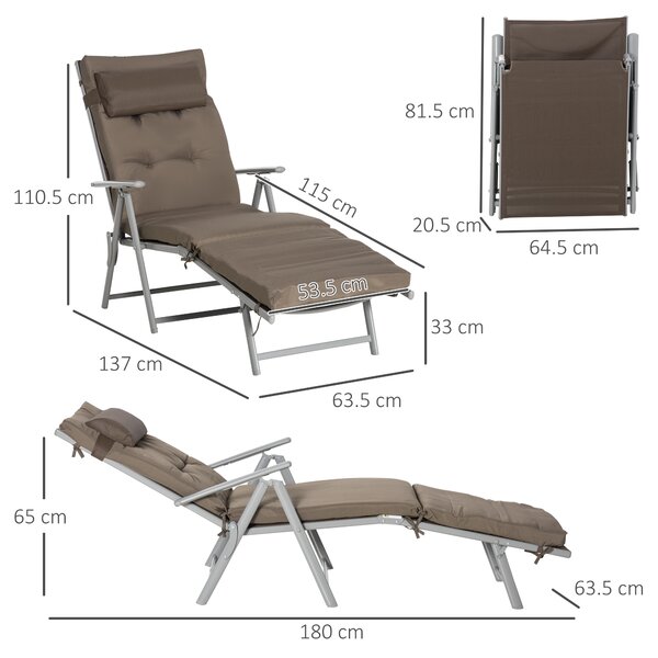 Outsunny Lettino Pieghevole da Giardino con Schienale Regolabile in 7 Posizioni Cuscino Corpo Intero e Testa 137x63,5x100,5 cm Marrone | Aosom Italy