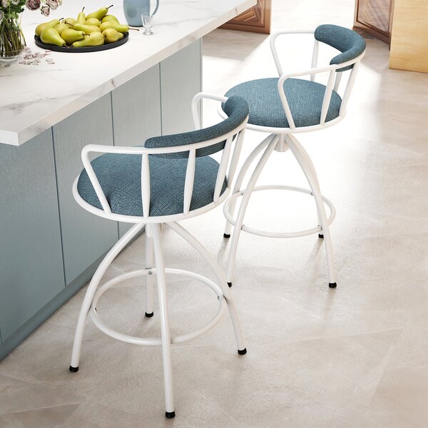Costway Set da 2 sgabelli da bar altezza contatore imbottiti con schienale e poggiapiedi, Sgabelli moderni in metallo per cucina bar e sala da pranzo Blu