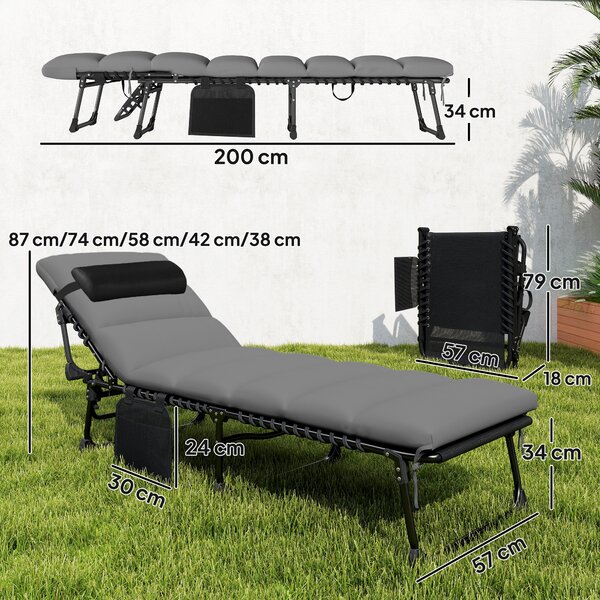 Outsunny Sdraio da giardino per esterno, Lettino prendisole pieghevole, schienale reclinabile su 5 posizioni, 200 x 57 x 38 cm, grigio scuro | Aosom Italy