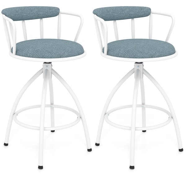 Costway Set da 2 sgabelli da bar altezza contatore imbottiti con schienale e poggiapiedi, Sgabelli moderni in metallo per cucina bar e sala da pranzo Blu