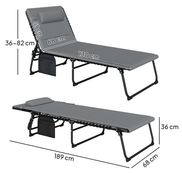 Outsunny Set da 2 sdraio pieghevoli lettino da giardino con cuscino schienale regolabile 5 posizioni tasca laterale Grigio scuro | Aosom Italy