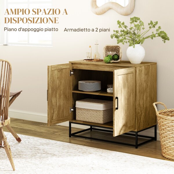 HOMCOM Credenza da Soggiorno a 2 Livelli con Ripiano Regolabile, in Legno e Acciaio, 80x40x78 cm, Marrone e Nero