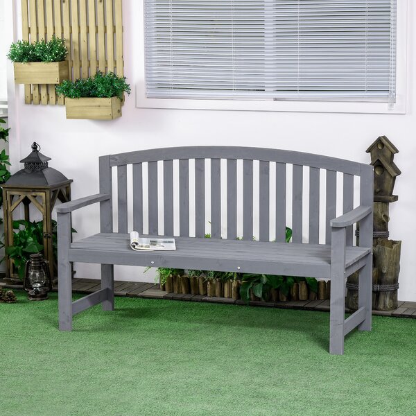 Outsunny Panca da giardino 2 posti in legno, panca resistente alle intemperie, con schienale, portata 240 kg, 143 x 51 x 85 cm, Grigio | Aosom Italy