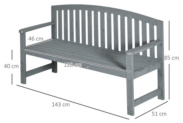 Outsunny Panca da giardino 2 posti in legno, panca resistente alle intemperie, con schienale, portata 240 kg, 143 x 51 x 85 cm, Grigio | Aosom Italy