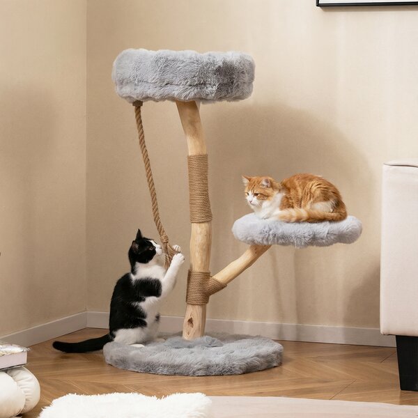Costway Torre moderna per gatti in legno con piattaforme in iuta naturale, Albero per gatti 92 cm corda in iuta Grigio
