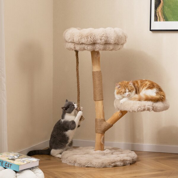 Costway Torre moderna per gatti in legno con piattaforme in iuta naturale, Albero per gatti 92 cm corda in iuta Beige
