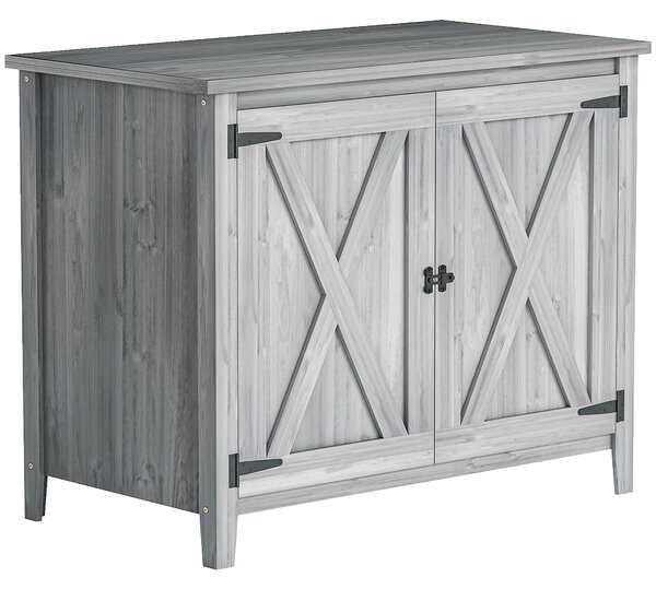 Outsunny Armadio da giardino in legno, armadio da esterno con mensole e doppie porte, 110 x 60 x 88,5 cm, grigio chiaro | Aosom Italy