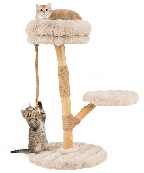 Costway Torre moderna per gatti in legno con piattaforme in iuta naturale, Albero per gatti 92 cm corda in iuta Beige