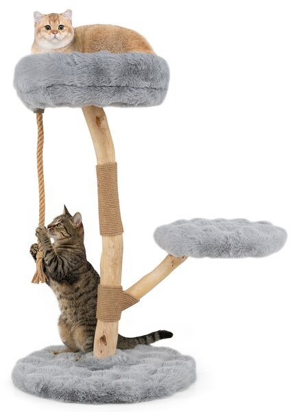 Costway Torre moderna per gatti in legno con piattaforme in iuta naturale, Albero per gatti 92 cm corda in iuta Grigio