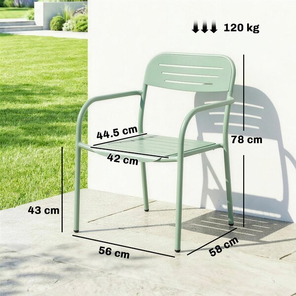 Outsunny Set 2 Sedie da Giardino Sedie da Terrazza Impilabili con Design a Lamelle e Braccioli 56 x 58 x 78 cm Verde | Aosom Italy