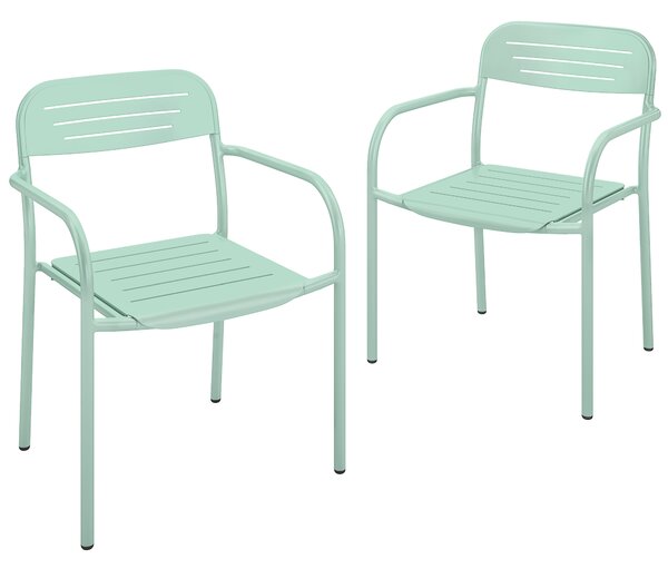 Outsunny Set 2 Sedie da Giardino Sedie da Terrazza Impilabili con Design a Lamelle e Braccioli 56 x 58 x 78 cm Verde | Aosom Italy