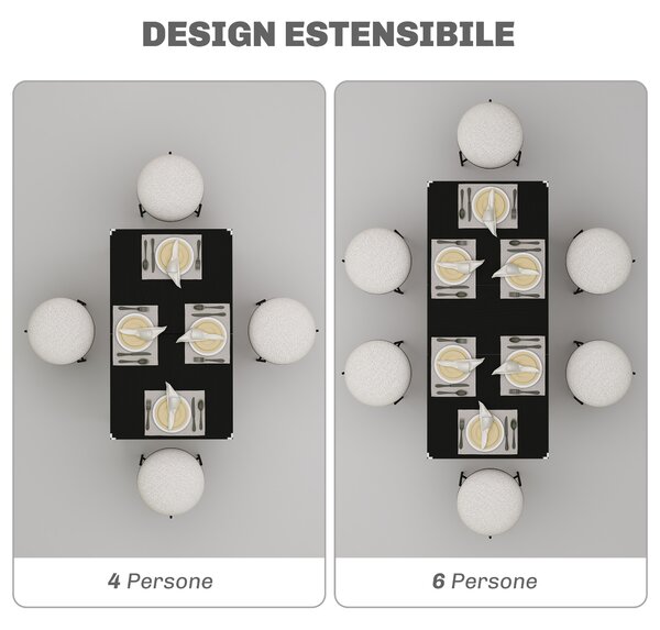 Tavolo Allungabile HOMCOM Da 80 A 120 Cm – In Bianco, Per 4-6 Persone, Struttura In Acciaio, Salvaspazio