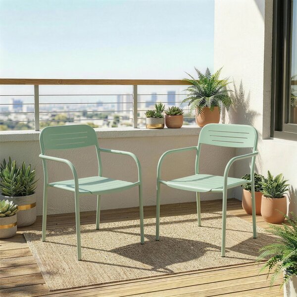 Outsunny Set 2 Sedie da Giardino Sedie da Terrazza Impilabili con Design a Lamelle e Braccioli 56 x 58 x 78 cm Verde | Aosom Italy