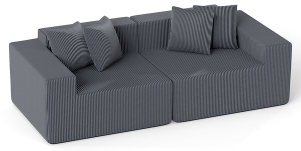 Costway Divano senza ossatura da 204 cm in velluto e schienale 4 cuscini aggiuntivi, Divanetto per camera da letto e soggiorno Grigio