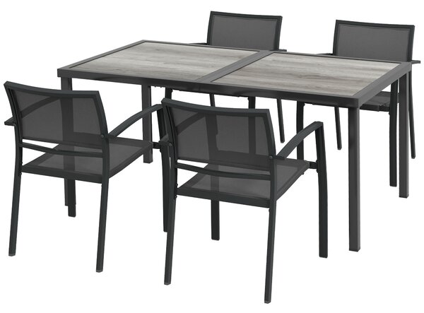 Outsunny Set mobili da giardino, gruppo sedute da giardino, 1 tavolo, 4 sedie, 150 x 87 x 72 cm, Grigio | Aosom Italy