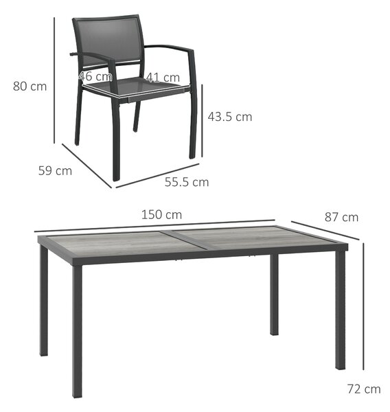 Outsunny Set mobili da giardino, gruppo sedute da giardino, 1 tavolo, 4 sedie, 150 x 87 x 72 cm, Grigio | Aosom Italy
