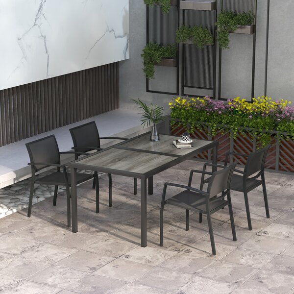 Outsunny Set mobili da giardino, gruppo sedute da giardino, 1 tavolo, 4 sedie, 150 x 87 x 72 cm, Grigio | Aosom Italy