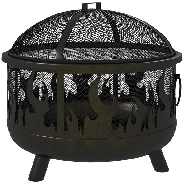 Outsunny Braciere focolare, incl. parascintille, 1 attizzatoio, Ø61,5 cm x 52 cm, Nero | Aosom Italy