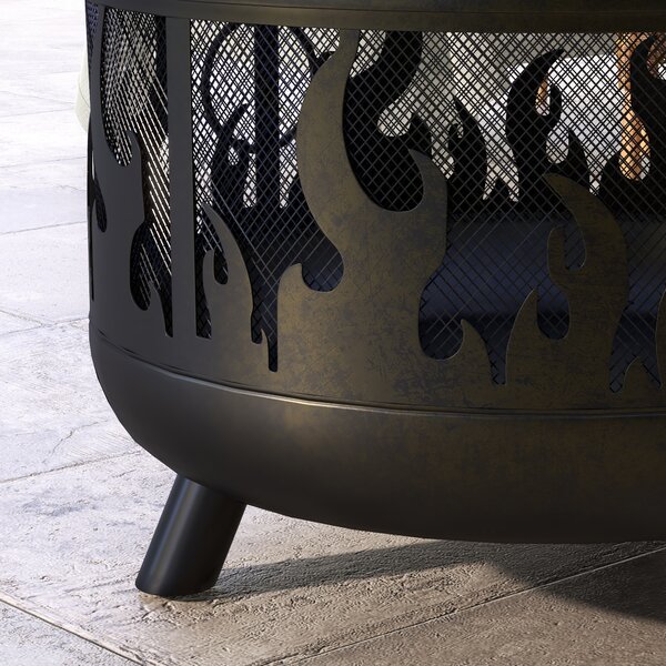 Outsunny Braciere focolare, incl. parascintille, 1 attizzatoio, Ø61,5 cm x 52 cm, Nero | Aosom Italy