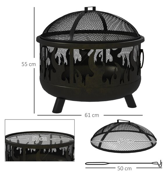 Outsunny Braciere focolare, incl. parascintille, 1 attizzatoio, Ø61,5 cm x 52 cm, Nero | Aosom Italy