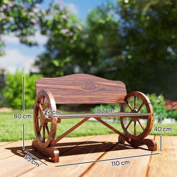 Outsunny Panca da giardino 2 posti con braccioli a ruota, panca rustica da esterno per terrazza, veranda, legno di abete, marrone | Aosom Italy