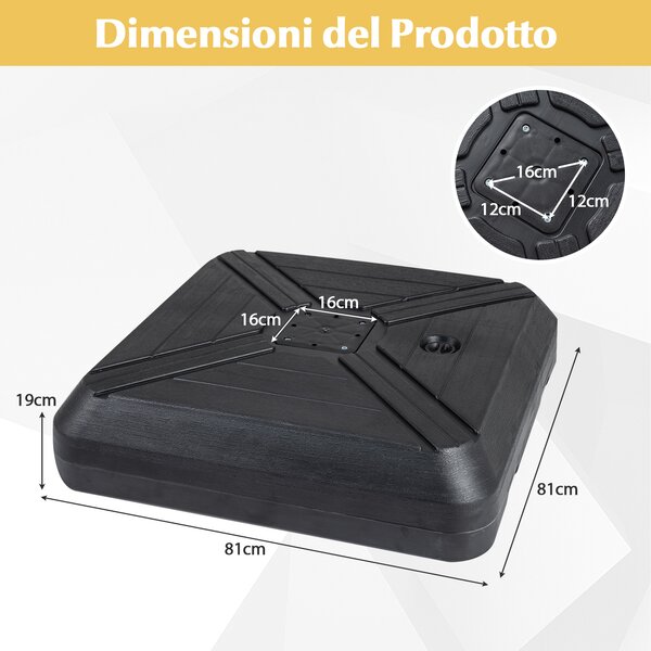 Costway Base per ombrellone a braccio con ruote e barra metallica a croce, Base riempibile con sabbia bagnata per giardino e piscina