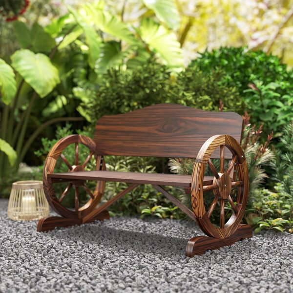 Outsunny Panca da giardino 2 posti con braccioli a ruota, panca rustica da esterno per terrazza, veranda, legno di abete, marrone | Aosom Italy
