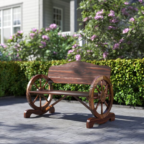 Outsunny Panca da giardino 2 posti con braccioli a ruota, panca rustica da esterno per terrazza, veranda, legno di abete, marrone | Aosom Italy
