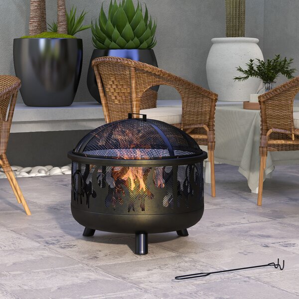 Outsunny Braciere focolare, incl. parascintille, 1 attizzatoio, Ø61,5 cm x 52 cm, Nero | Aosom Italy