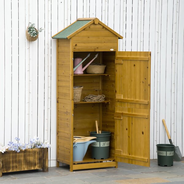 Outsunny Armadio attrezzi, capanno da giardino, 2 ripiani, 2 porte, impermeabile, legno naturale, 79 x 49 x 190cm | Aosom Italy